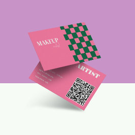 Retro Groovy Pink & Green Abstrakt Makeup Artist Visitenkarte