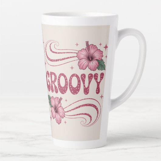 Retro Groovy Pink Hibiscus Latte Mug Milchtasse (Rechts)