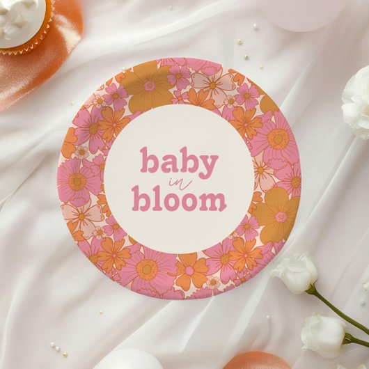 Retro Groovy Pink Hippie Baby in Bloom | Boho Pappteller