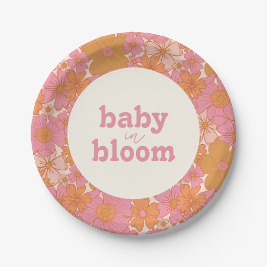 Retro Groovy Pink Hippie Baby in Bloom | Boho Pappteller (Vorderseite)