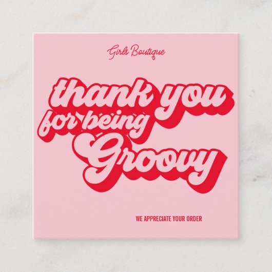 Retro Groovy Pink & Red Danke für Ihre Social Medi Quadratische Visitenkarte (Vorderseite)
