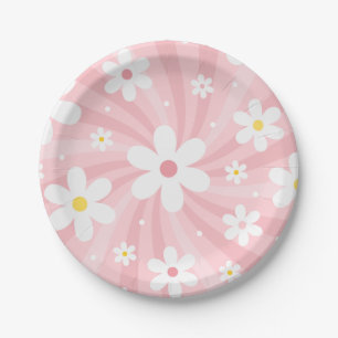 Retro Groovy Pink Sunshine Daisy Floral Hippie Pappteller