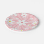 Retro Groovy Pink Sunshine Daisy Floral Hippie Pappteller (Schrägansicht)