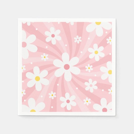 Retro Groovy Pink Sunshine Daisy Floral Hippie Serviette (Vorderseite)