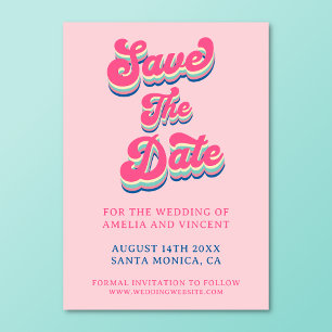 Retro Groovy Pink Typografy Wedding Save The Date