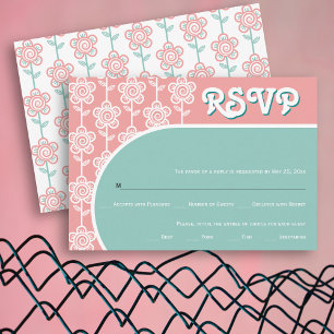 Retro Groovy Pink und Aqua 70er Hochzeit RSVP Karte