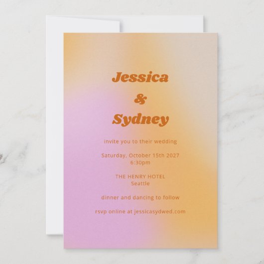 Retro Groovy Pink und Orange Einzigartige Hochzeit Einladung (Vorderseite)