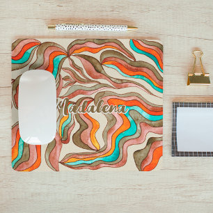 Retro Groovy Pink verbranntes Orange welliges Schr Mousepad