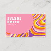 Retro Groovy Pink White QR Code 70er Psychedelic Visitenkarte (Vorderseite)