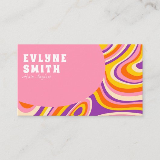 Retro Groovy Pink White QR Code 70er Psychedelic Visitenkarte (Vorderseite)