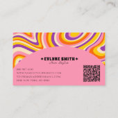 Retro Groovy Pink Yellow QR Code 70er Psychedelic Visitenkarte (Rückseite)