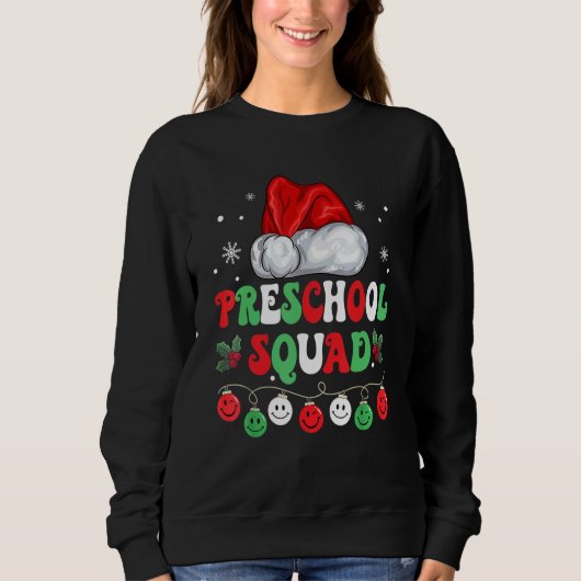 Retro Groovy Preschool Squad Christmas Teacher Li Sweatshirt (Vorderseite)