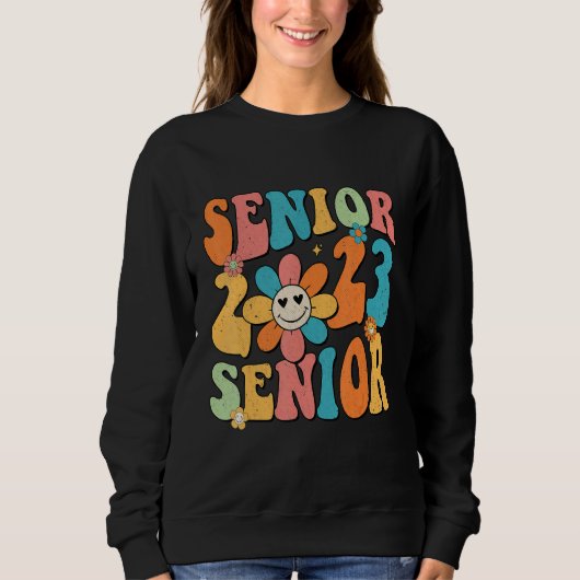 Retro Groovy Proud Mom Senior 2023 Hippie Floral G Sweatshirt (Vorderseite)