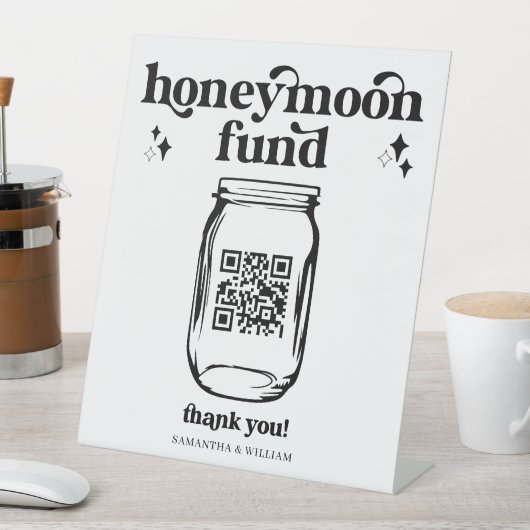 Retro Groovy QR Code Wedding Honeymoon Fund signie Sockelschild (In Situ)