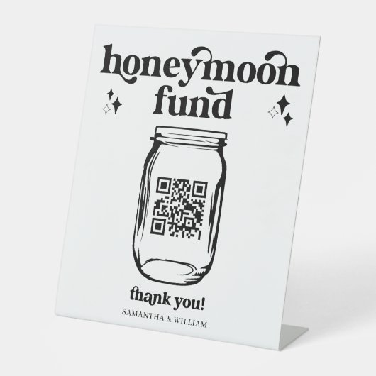 Retro Groovy QR Code Wedding Honeymoon Fund signie Sockelschild (Vorderseite)