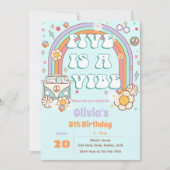 Retro Groovy Rainbow 5. Geburtstag Einladung (Vorderseite)