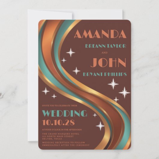 Retro Groovy Rainbow Arch Lässig 70er Hochzeit Einladung (Vorderseite)