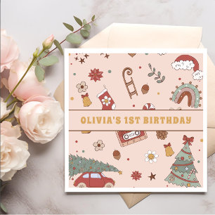 Retro Groovy Rainbow Christmas Tree Geburtstagspar Serviette