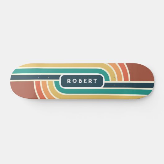 Retro Groovy Rainbow Strips mit Name Skateboard (Horizontal)