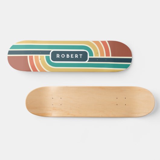 Retro Groovy Rainbow Strips mit Name Skateboard (Horizontal)