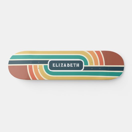 Retro Groovy Rainbow Strips mit Name Skateboard (Horizontal)