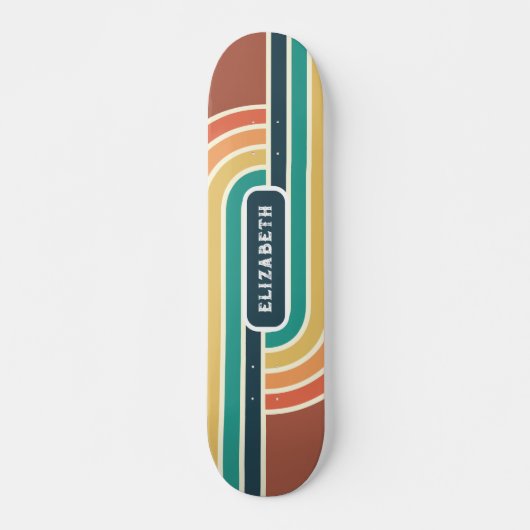 Retro Groovy Rainbow Strips mit Name Skateboard (Vorne)