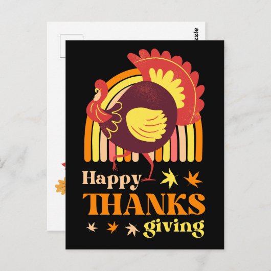 Retro Groovy Rainbow Türkei Black Thansgiving Postkarte (Vorne/Hinten)