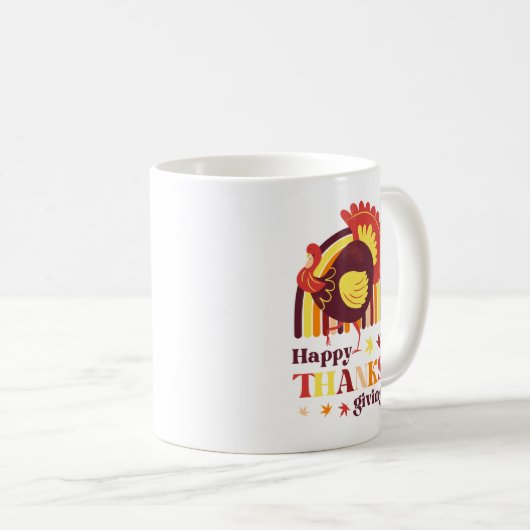 Retro Groovy Rainbow Turkey Fall Erntedank Kaffeetasse (VorderseiteRechts)