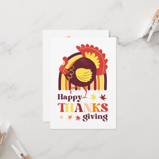 Retro Groovy Rainbow Turkey Fall Erntedank Karte (Vorderseite/Rückseite Beispiel)