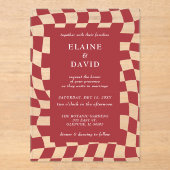Retro Groovy Red Checkerboard Wedding Acryleinladungen (Vorderseite)