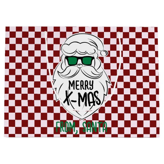 Retro Groovy Red Checkered Santa Claus Christmas Große Geschenktüte (Vorderseite)