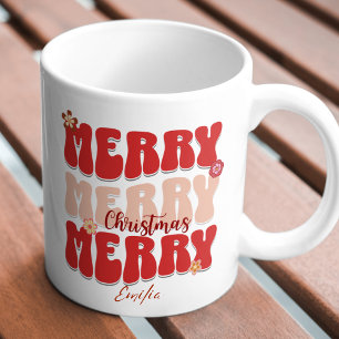 Retro Groovy Red Merry Christmas Boho Name der 196 Tasse