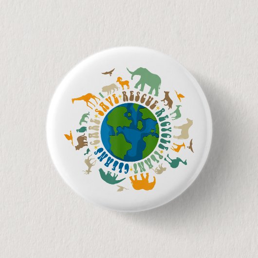 Retro Groovy Rett Bees Rescue Animals Recycle Spaß Button (Vorderseite)
