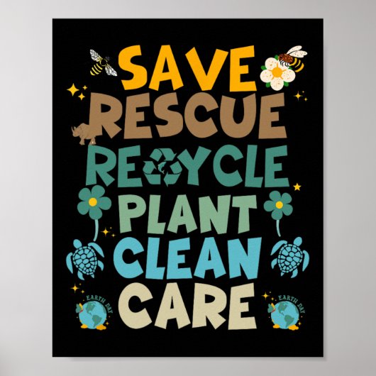 Retro Groovy Rett Bees Rescue Animals Recycle Spaß Poster (Vorne)