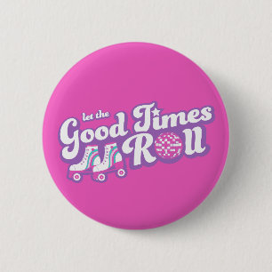 Retro Groovy Roller Disco Party Button
