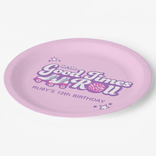 Retro Groovy Roller Disco Party Personalisiert Pappteller (Schrägansicht)