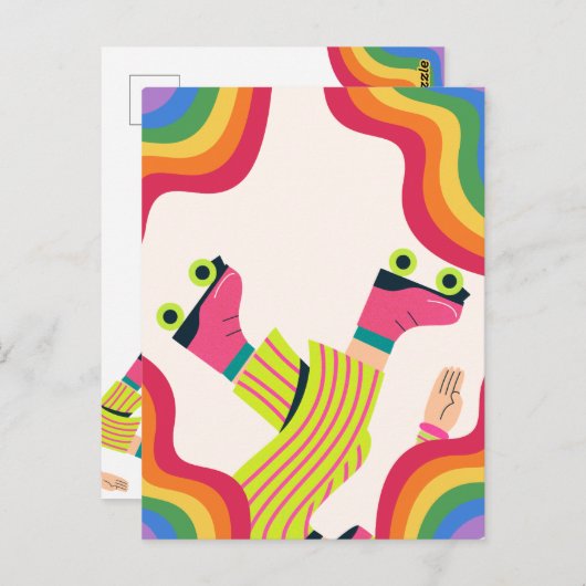 Retro Groovy Roller Skate Collorful Fun Postkarte (Vorne/Hinten)