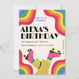 Retro groovy Rollschuh bunter Spaß Geburtstag Einladung