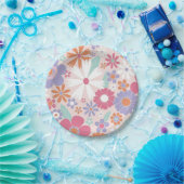 Retro Groovy Rosa Blumen Papier Teller (Party)