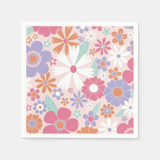 Retro Groovy Rosa Blumenmuster Serviette (Vorderseite)