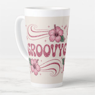 Retro Groovy Rosa Hibiskus-Latte-Tasse Milchtasse