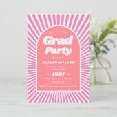 Retro Groovy rosa Sonnenstrahlen 70er inspiriert A Einladung (Stehend Vorderseite)