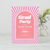 Retro Groovy rosa Sonnenstrahlen 70er inspiriert A Einladung (Stehend Vorderseite)