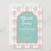 Retro Groovy rosa und aqua Blume 70er Abschluss Einladung (Vorderseite)