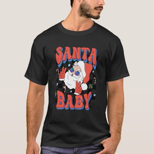 Retro Groovy Santa Claus Rocks Kariert Baby Kinder T-Shirt (Vorderseite)
