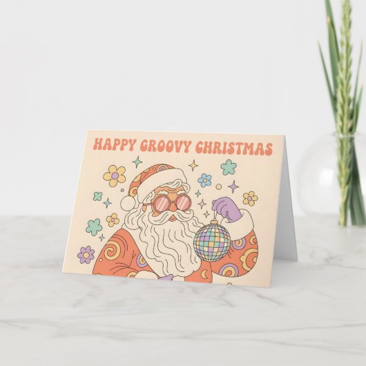 Retro Groovy Santa Merry Christmas Feiertagskarte (Vorderseite)
