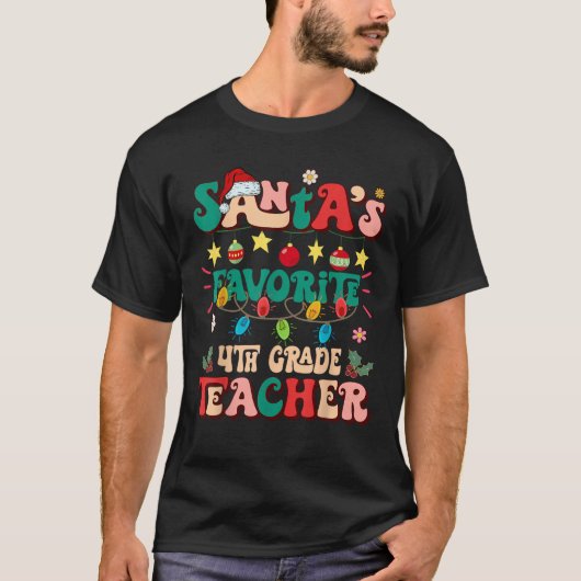 Retro Groovy Santa's Favorite 4. Klasse Lehrerin C T-Shirt (Vorderseite)