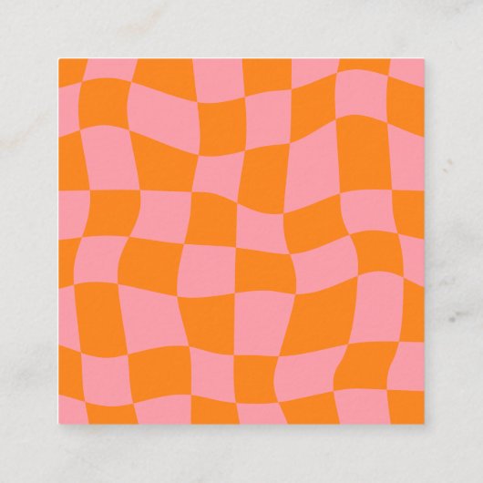 Retro Groovy Schachbrett Checkerboard Logo Rosa Or Quadratische Visitenkarte (Rückseite)