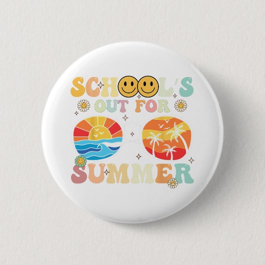 Retro Groovy School39s Out for Summer Abschluss T Button (Vorderseite)