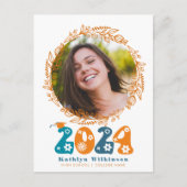 Retro Groovy Script Terracotta Floral Abschluss Ankündigungspostkarte (Vorderseite)